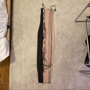 black & nude mesh see thru tie up maxi/midi dress